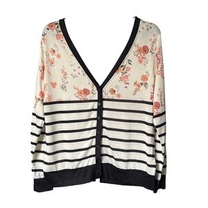 NWT Lularoe Women's Floral Striped V-Neck Button Down Cardigan, Medium